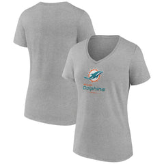 Miami Dolphins Women's Logo Team Lockup V-Neck T-Shirt - Gray T-shirts