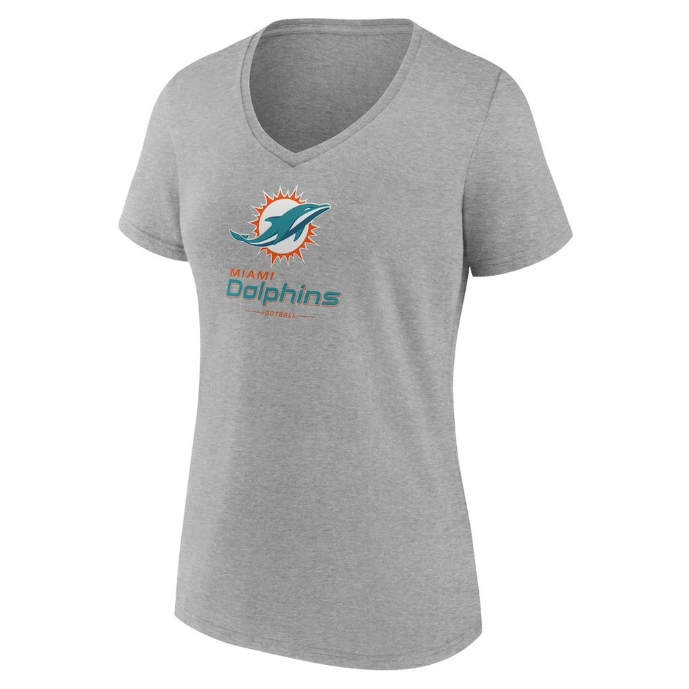 Miami Dolphins Women's Logo Team Lockup V-Neck T-Shirt - Gray T-shirts