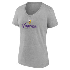 Minnesota Vikings Women's Logo Team Lockup V-Neck T-Shirt - Gray T-shirts