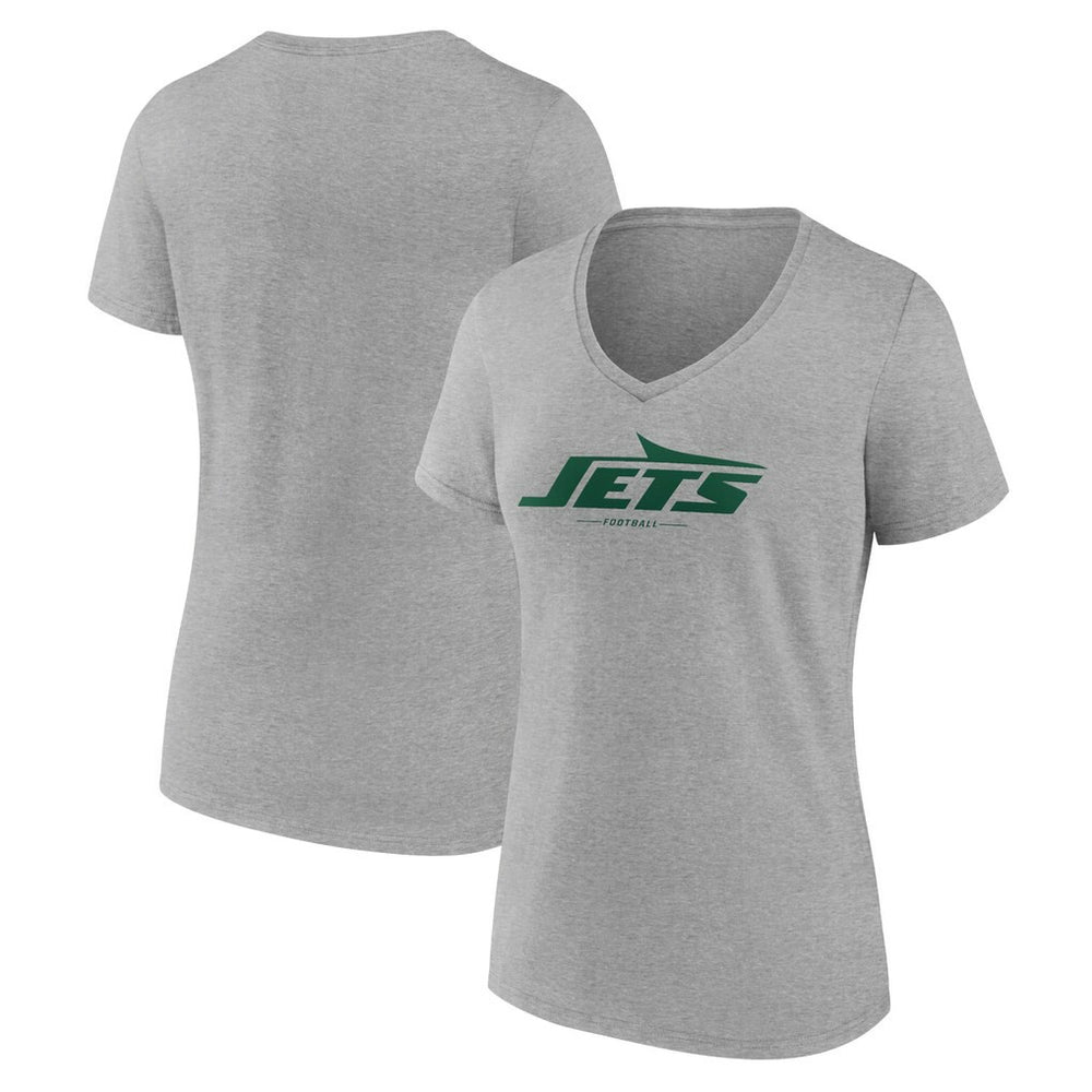 New York Jets Women's Logo Team Lockup V-Neck T-Shirt - Gray T-shirts
