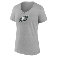 Philadelphia Eagles Women's Logo Team Lockup V-Neck T-Shirt - Gray T-shirts