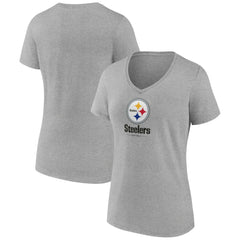Pittsburgh Steelers Women's Logo Team Lockup V-Neck T-Shirt - Gray T-shirts