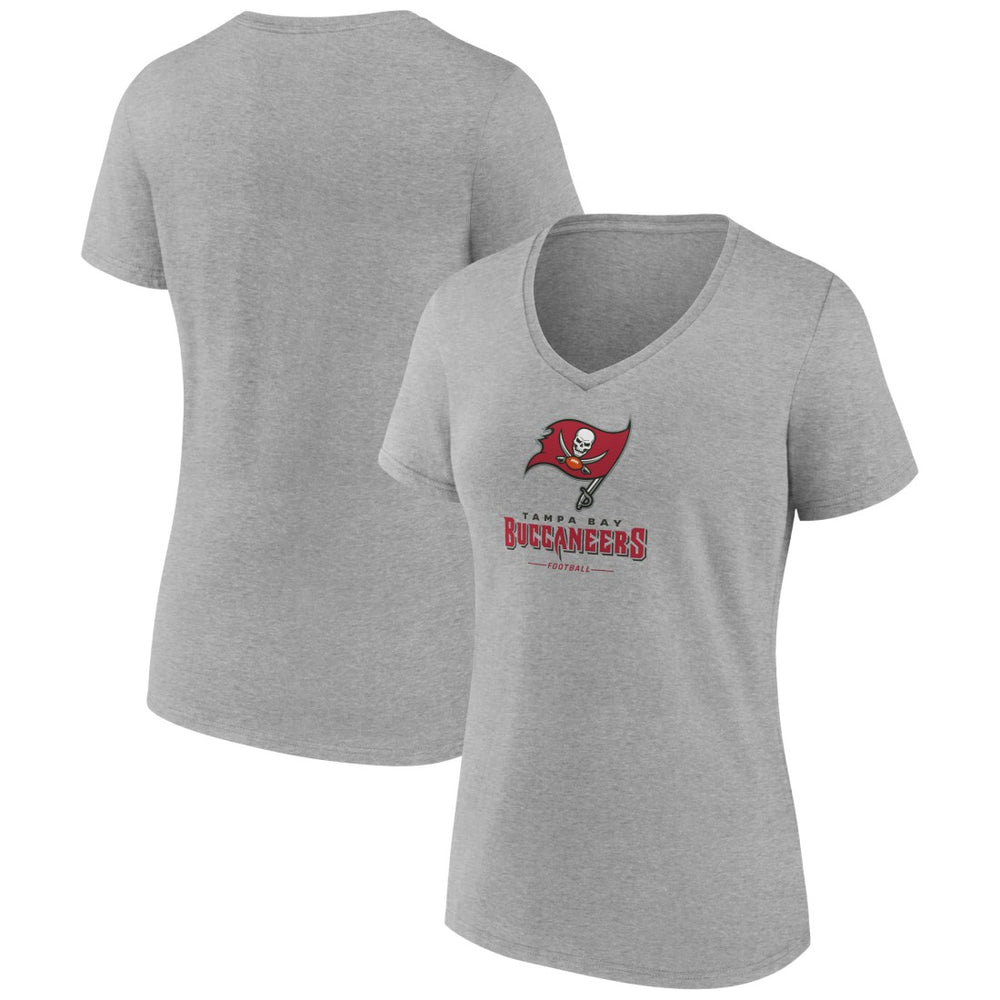 Tampa Bay Buccaneers Women's Logo Team Lockup V-Neck T-Shirt - Gray T-shirts