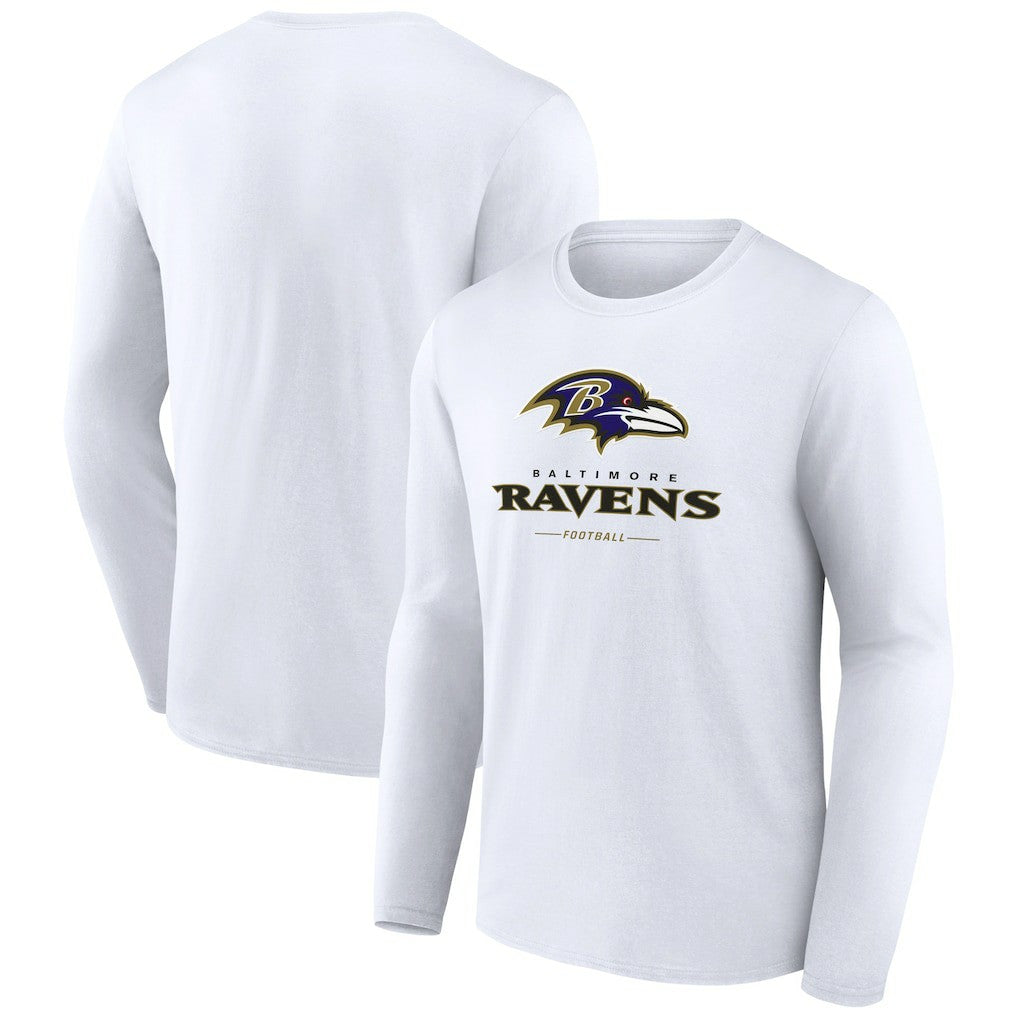 Baltimore Ravens Logo Team Lockup Long Sleeve T-Shirt - White T-shirts