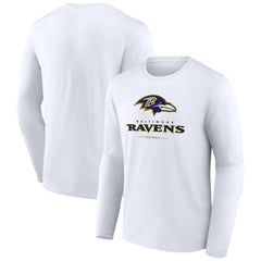 Baltimore Ravens Logo Team Lockup Long Sleeve T-Shirt - White T-shirts