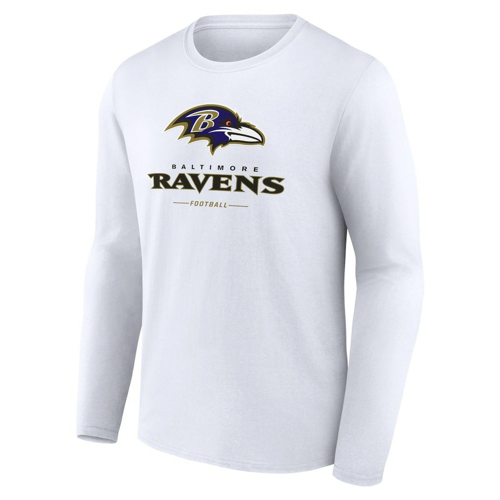 Baltimore Ravens Logo Team Lockup Long Sleeve T-Shirt - White T-shirts
