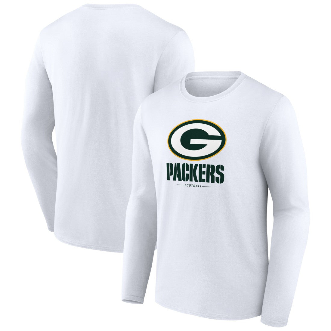 Green Bay Packers Logo Team Lockup Long Sleeve T-Shirt - White T-shirts