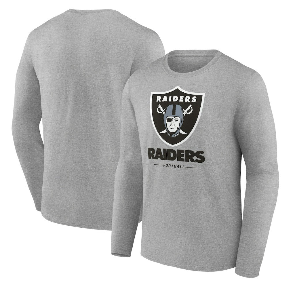 Las Vegas Raiders Logo Team Lockup Long Sleeve T-Shirt - Gray T-shirts