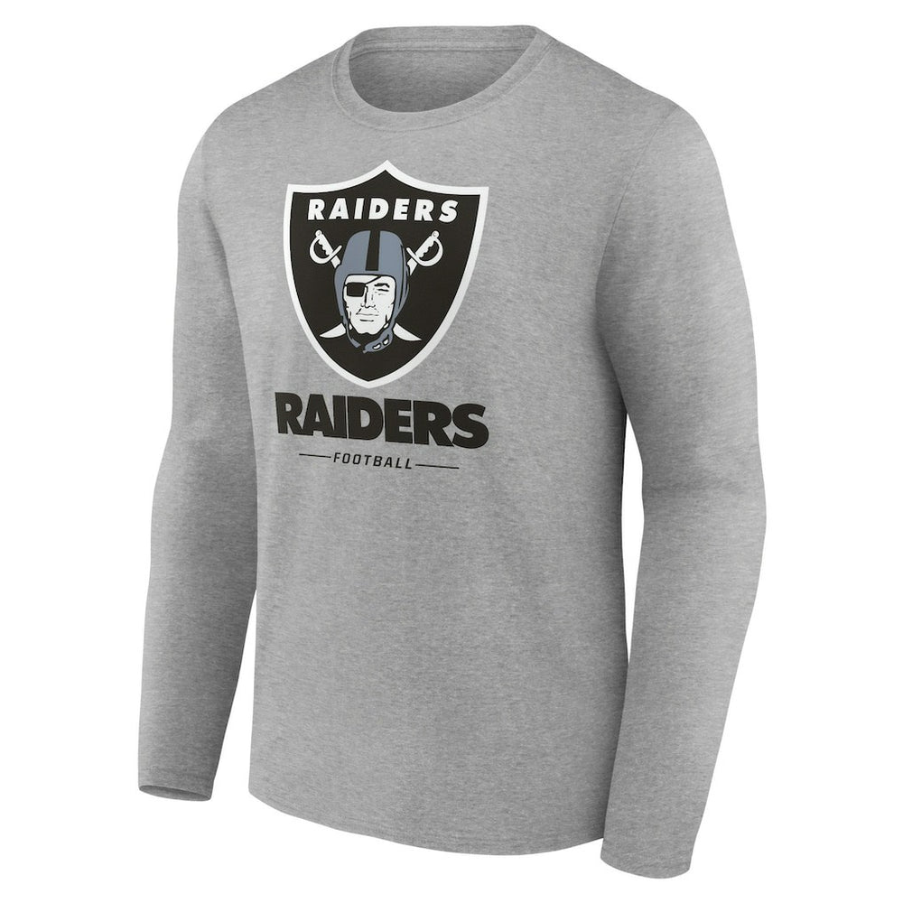 Las Vegas Raiders Logo Team Lockup Long Sleeve T-Shirt - Gray T-shirts