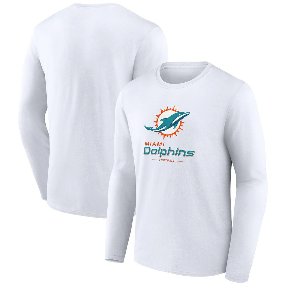 Miami Dolphins Logo Team Lockup Long Sleeve T-Shirt - White T-shirts