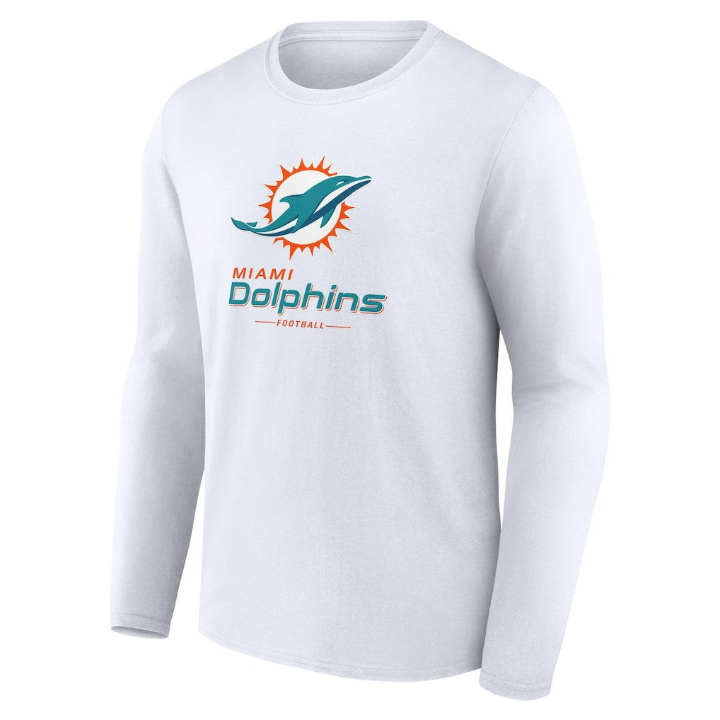 Miami Dolphins Logo Team Lockup Long Sleeve T-Shirt - White T-shirts