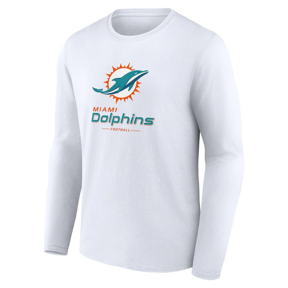 Miami Dolphins Logo Team Lockup Long Sleeve T-Shirt - White T-shirts