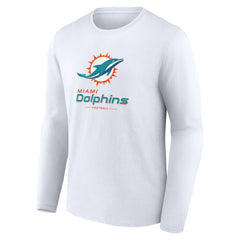 Miami Dolphins Logo Team Lockup Long Sleeve T-Shirt - White T-shirts