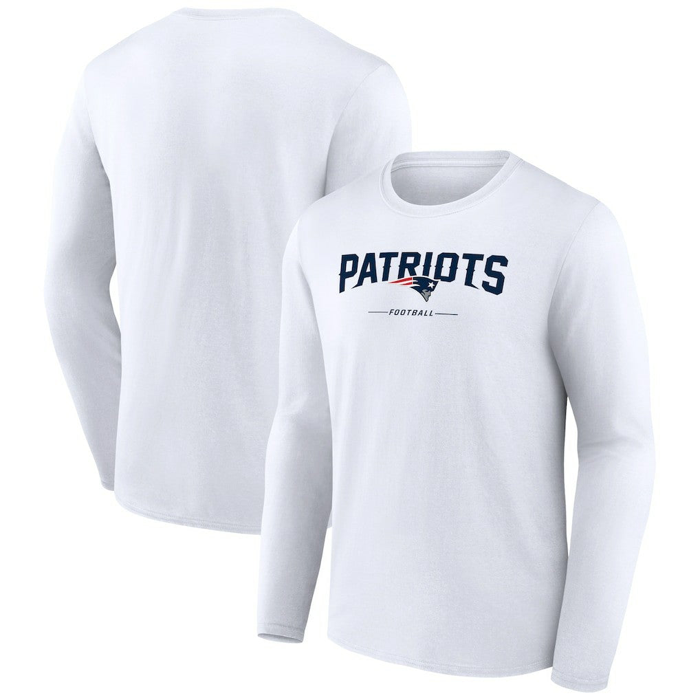 New England Patriots Logo Team Lockup Long Sleeve T-Shirt - White T-shirts