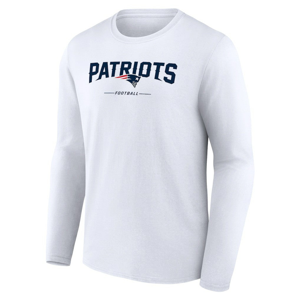 New England Patriots Logo Team Lockup Long Sleeve T-Shirt - White T-shirts