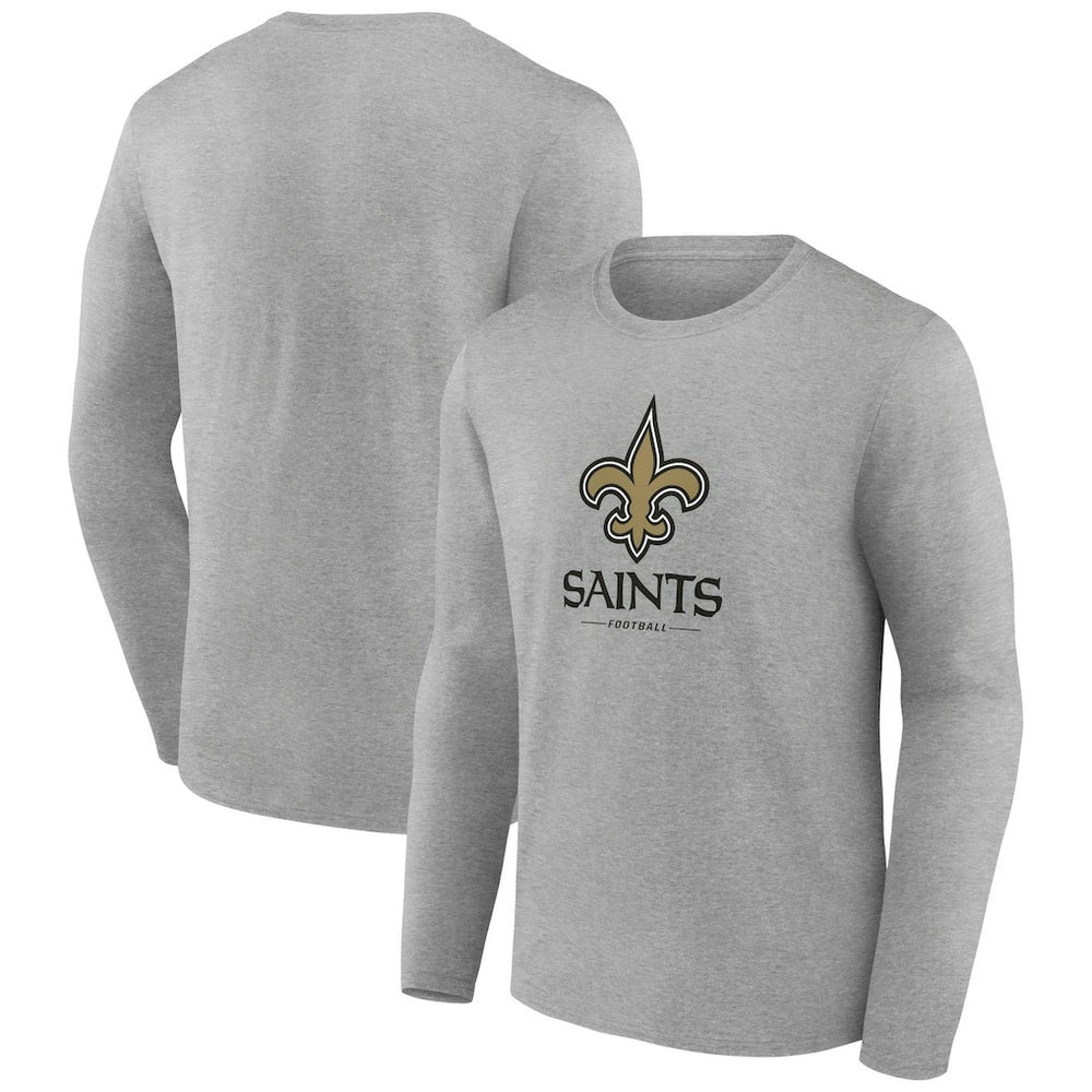 New Orleans Saints Logo Team Lockup Long Sleeve T-Shirt - Gray T-shirts