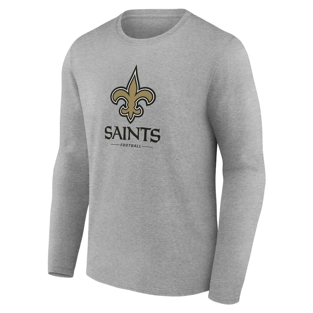 New Orleans Saints Logo Team Lockup Long Sleeve T-Shirt - Gray T-shirts