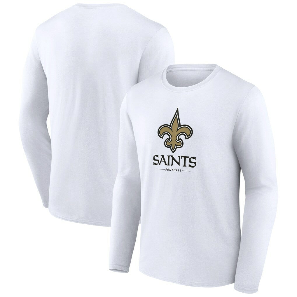 New Orleans Saints Logo Team Lockup Long Sleeve T-Shirt - White T-shirts