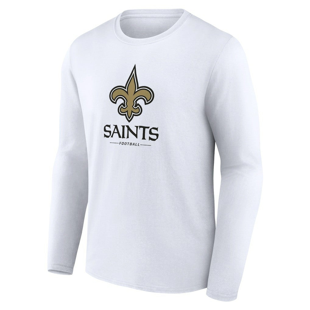 New Orleans Saints Logo Team Lockup Long Sleeve T-Shirt - White T-shirts