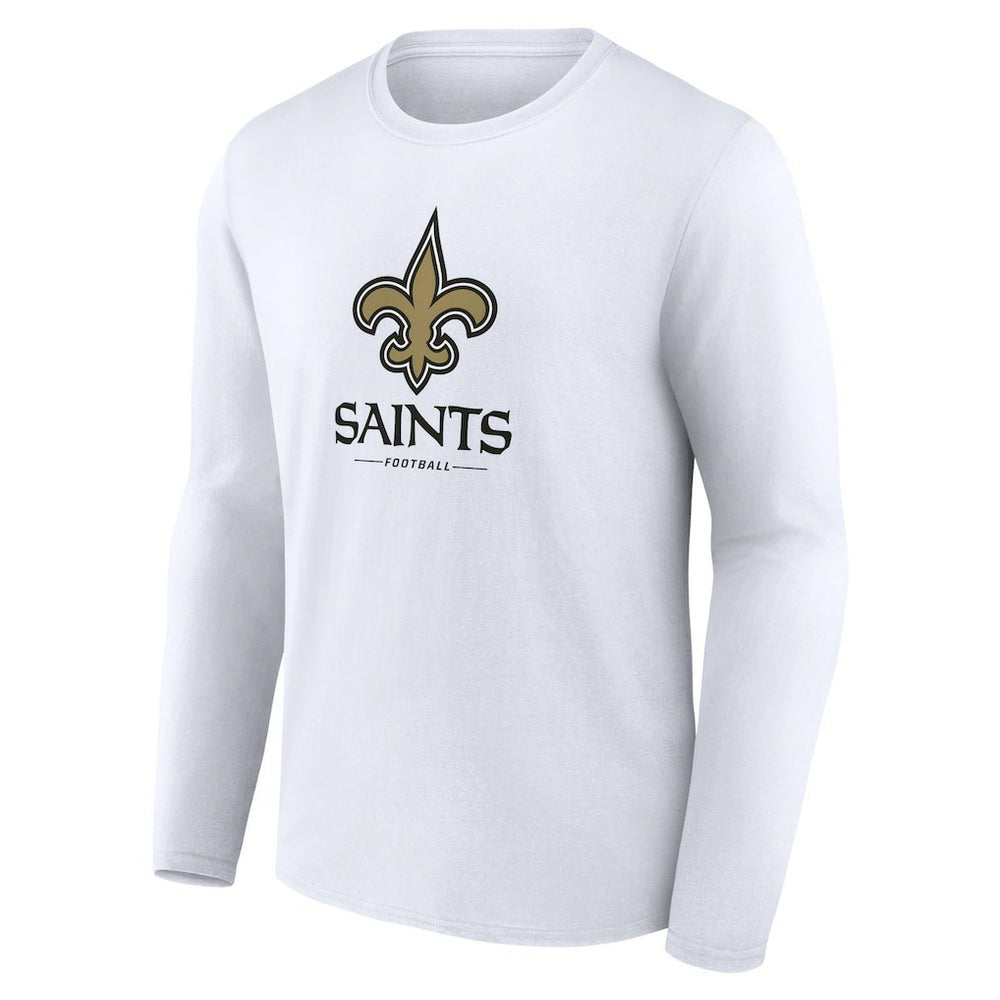 New Orleans Saints Logo Team Lockup Long Sleeve T-Shirt - White T-shirts