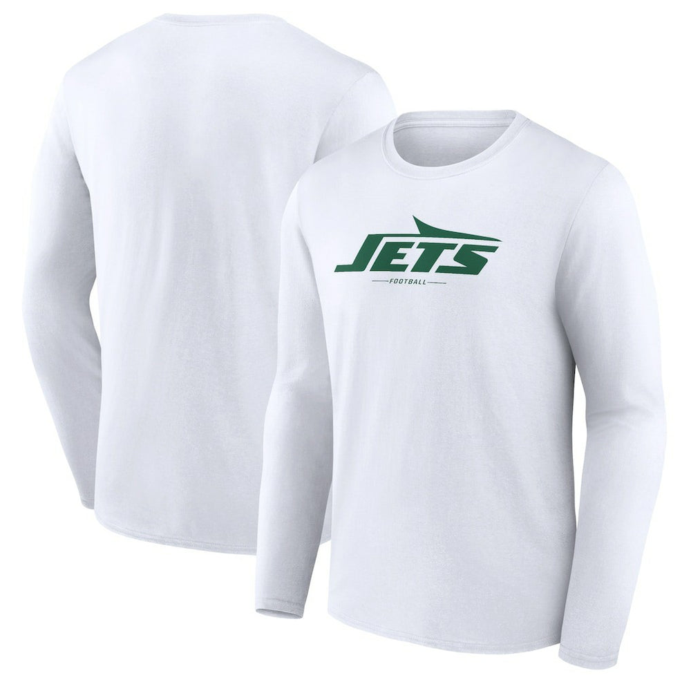 New York Jets Logo Team Lockup Long Sleeve T-Shirt - White T-shirts