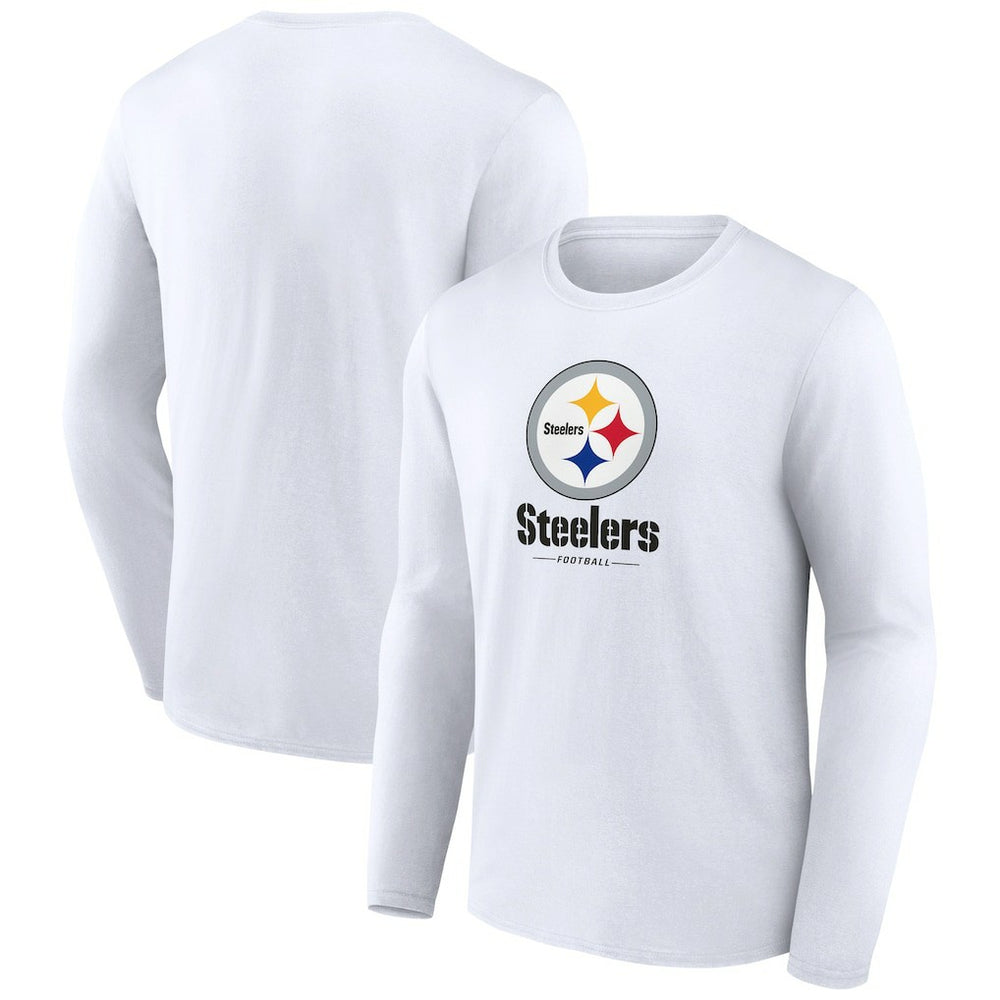 Pittsburgh Steelers Logo Team Lockup Long Sleeve T-Shirt - White T-shirts