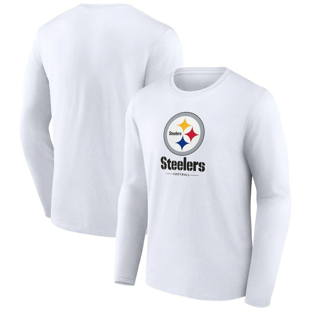 Pittsburgh Steelers Logo Team Lockup Long Sleeve T-Shirt - White T-shirts