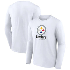 Pittsburgh Steelers Logo Team Lockup Long Sleeve T-Shirt - White T-shirts