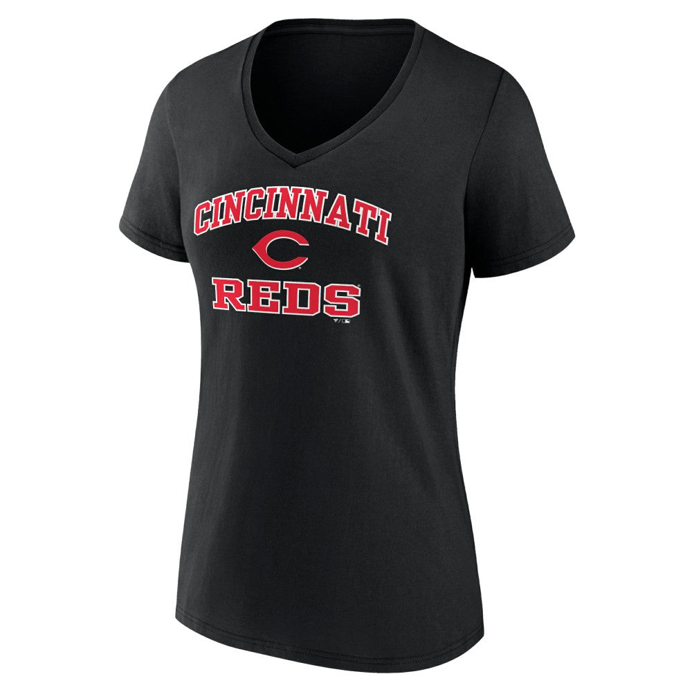 Cincinnati Reds Women's Heart and Soul V-Neck T-Shirt - Black T-shirts