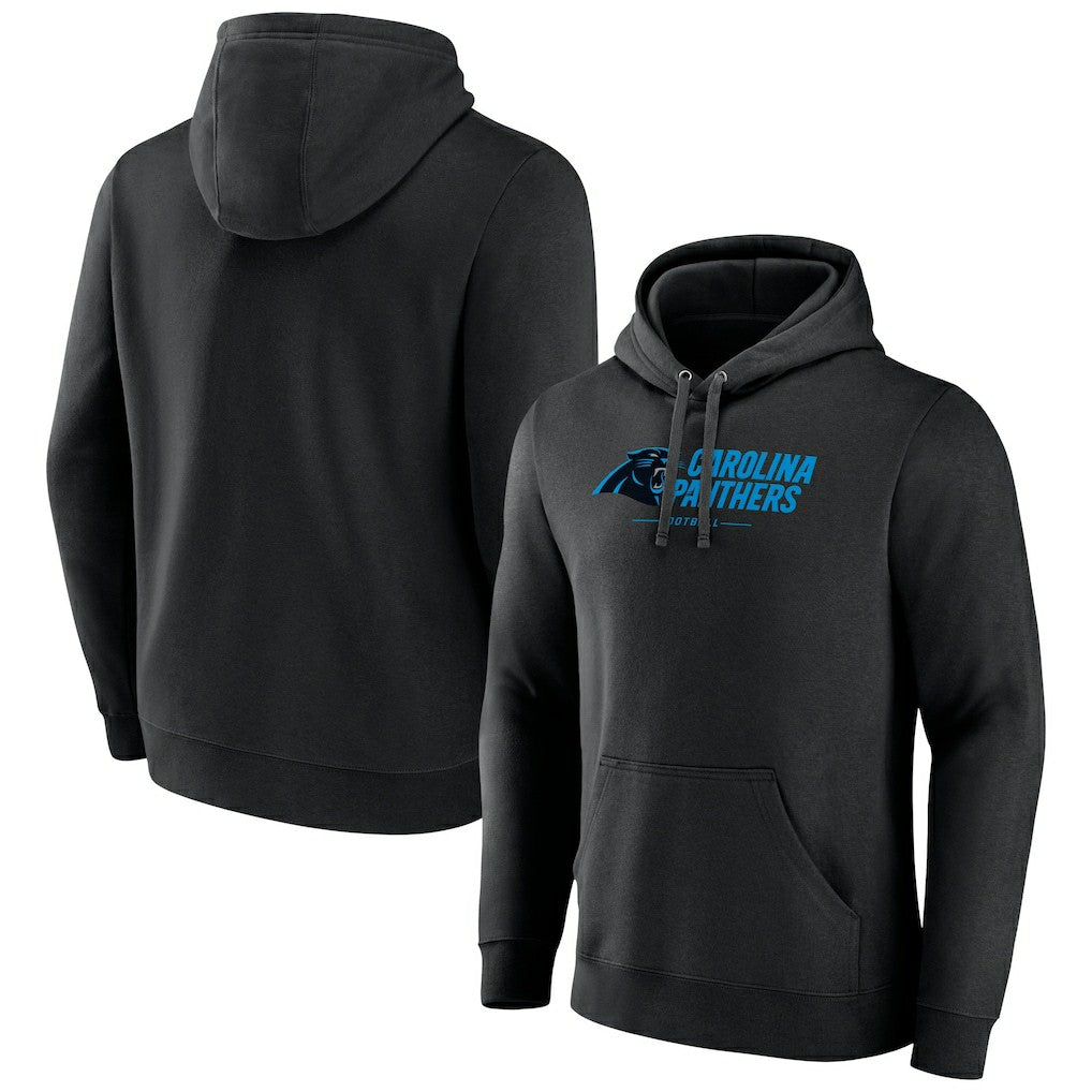 Carolina Panthers Logo Team Lockup Fitted Pullover Hoodie - Black Hoodies