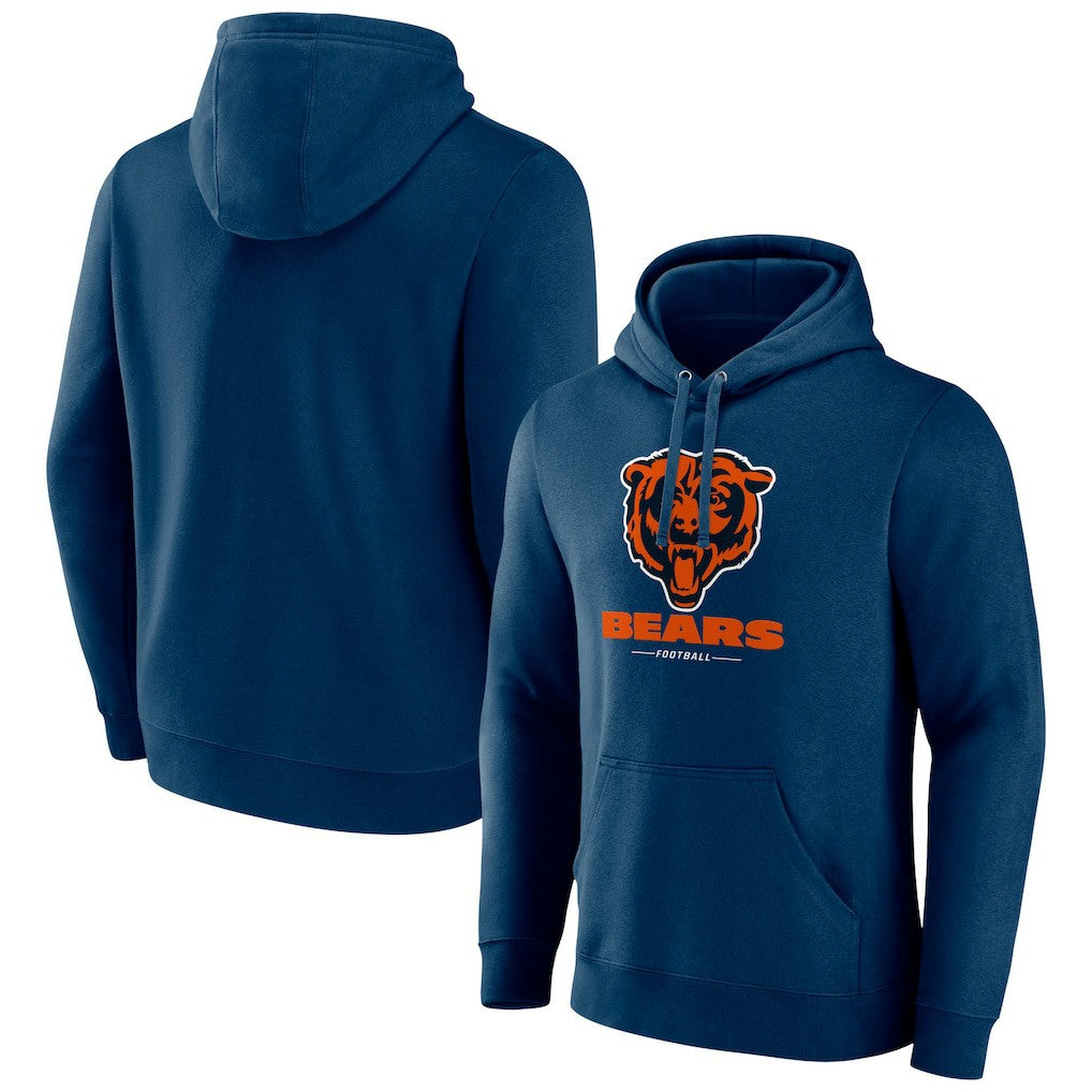 Chicago Bears Logo Team Lockup Fitted Pullover Hoodie - Navy Hoodies