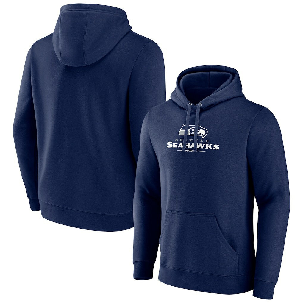 Seattle Seahawks Logo Team Lockup Fitted Pullover Hoodie - Navy Hoodies