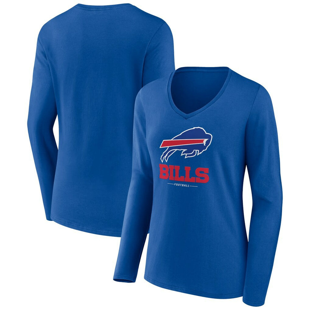 Buffalo Bills Women's Logo Team Lockup Long Sleeve V-Neck T-Shirt - Royal T-shirts