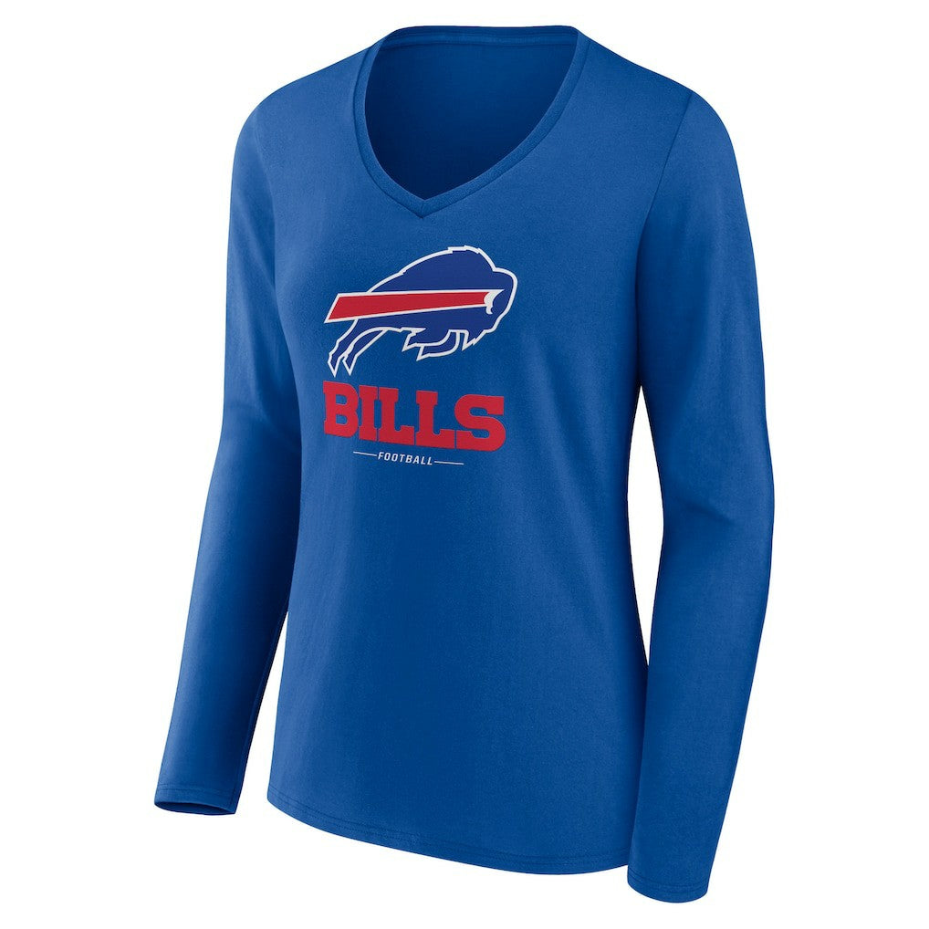 Buffalo Bills Women's Logo Team Lockup Long Sleeve V-Neck T-Shirt - Royal T-shirts