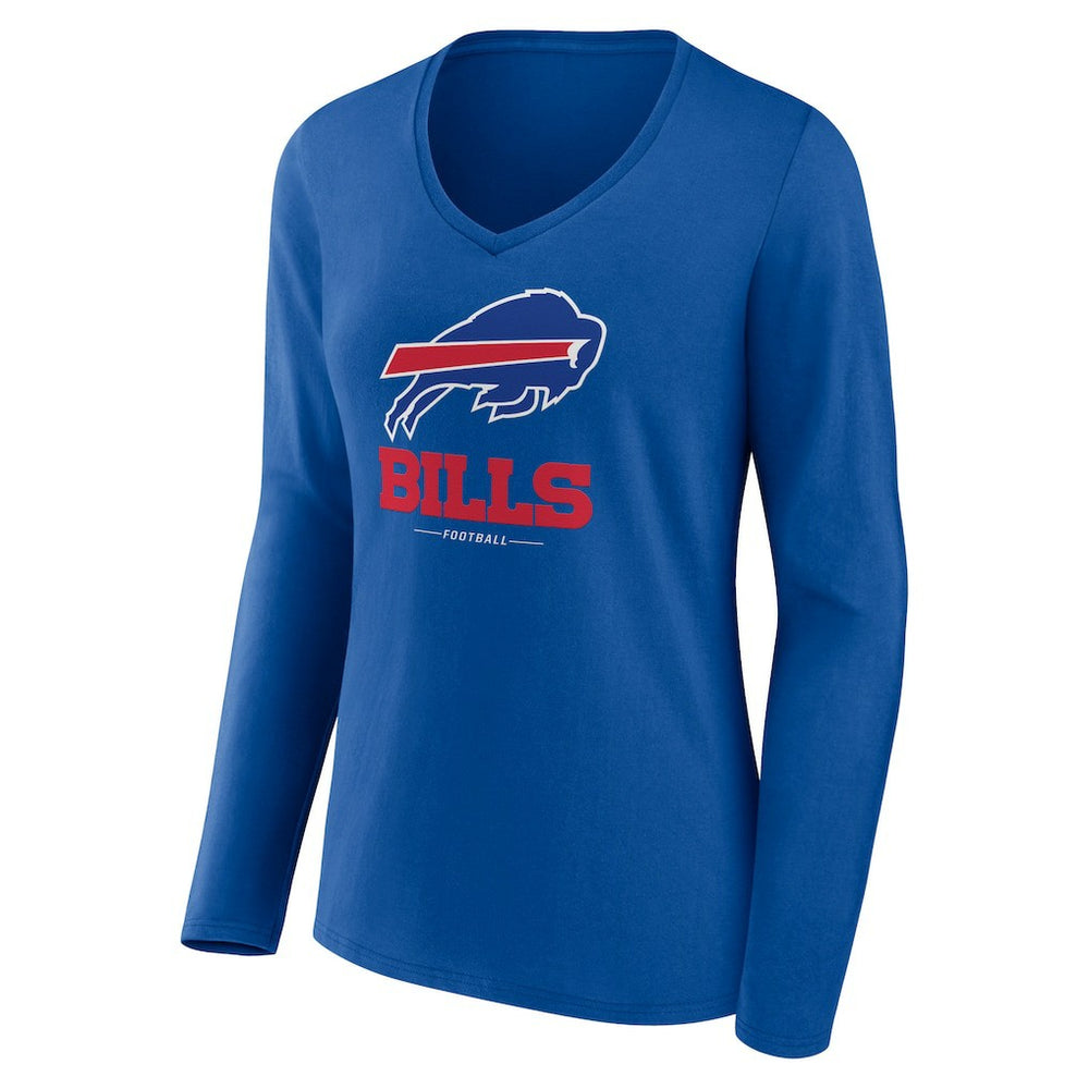Buffalo Bills Women's Logo Team Lockup Long Sleeve V-Neck T-Shirt - Royal T-shirts