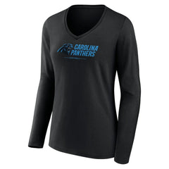 Carolina Panthers Women's Logo Team Lockup Long Sleeve V-Neck T-Shirt - Black T-shirts
