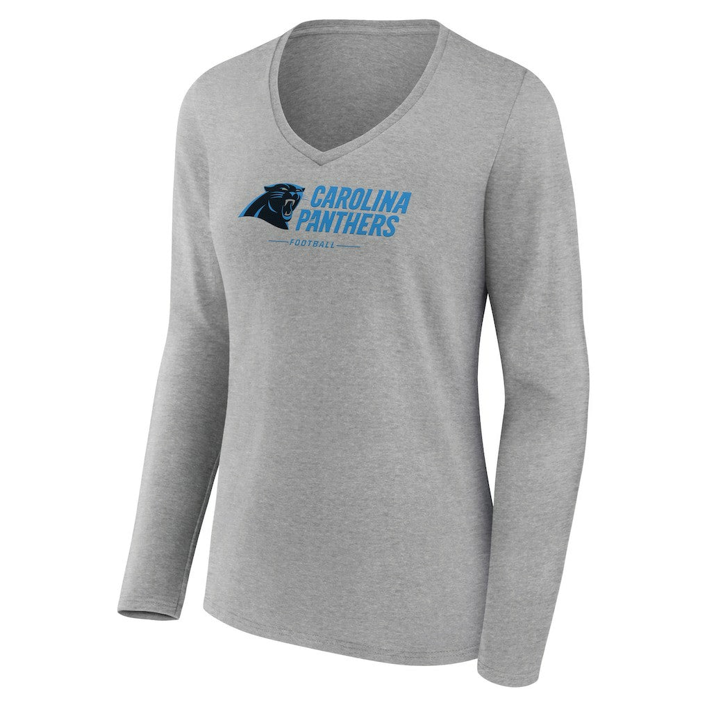 Carolina Panthers Women's Logo Team Lockup Long Sleeve V-Neck T-Shirt - Heather Gray T-shirts