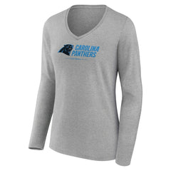 Carolina Panthers Women's Logo Team Lockup Long Sleeve V-Neck T-Shirt - Heather Gray T-shirts