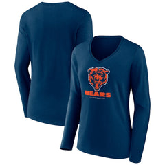 Chicago Bears Women's Logo Team Lockup Long Sleeve V-Neck T-Shirt - Navy T-shirts