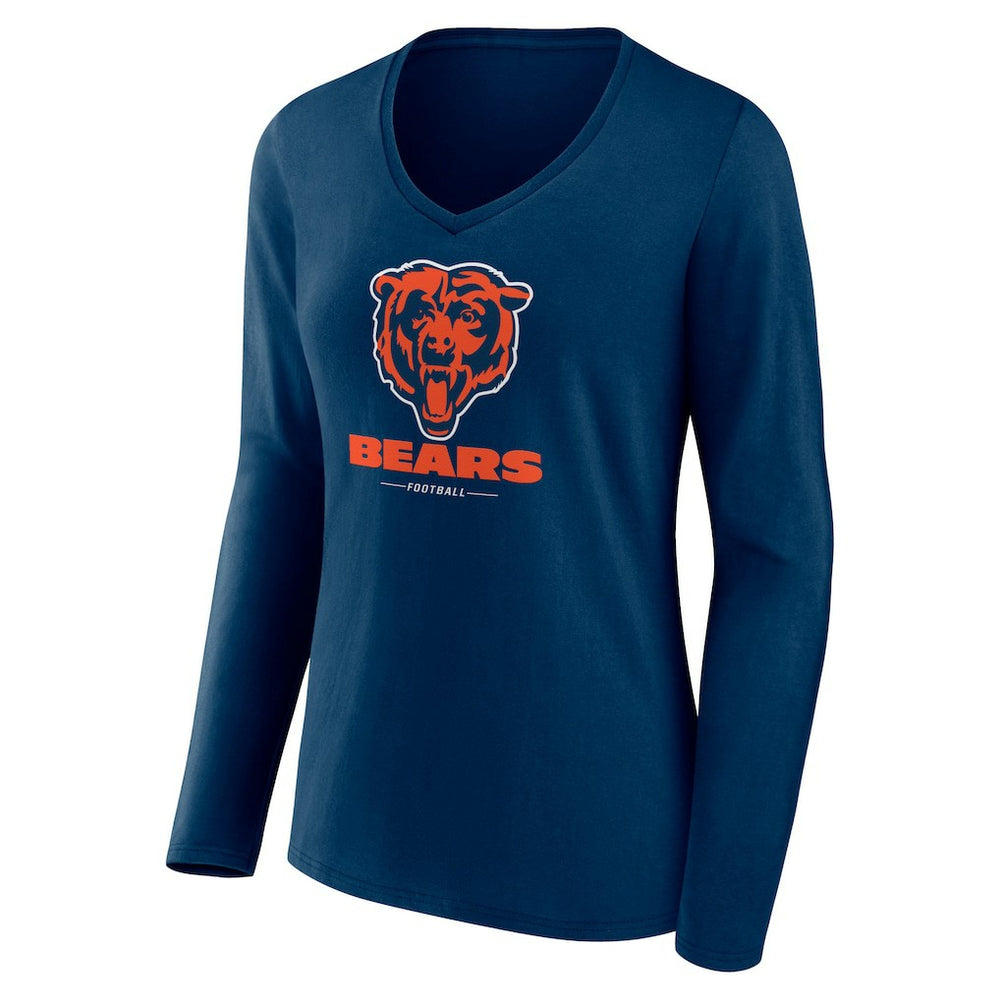 Chicago Bears Women's Logo Team Lockup Long Sleeve V-Neck T-Shirt - Navy T-shirts