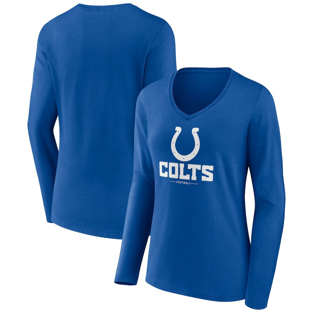 Indianapolis Colts Women's Logo Team Lockup Long Sleeve V-Neck T-Shirt - Royal T-shirts