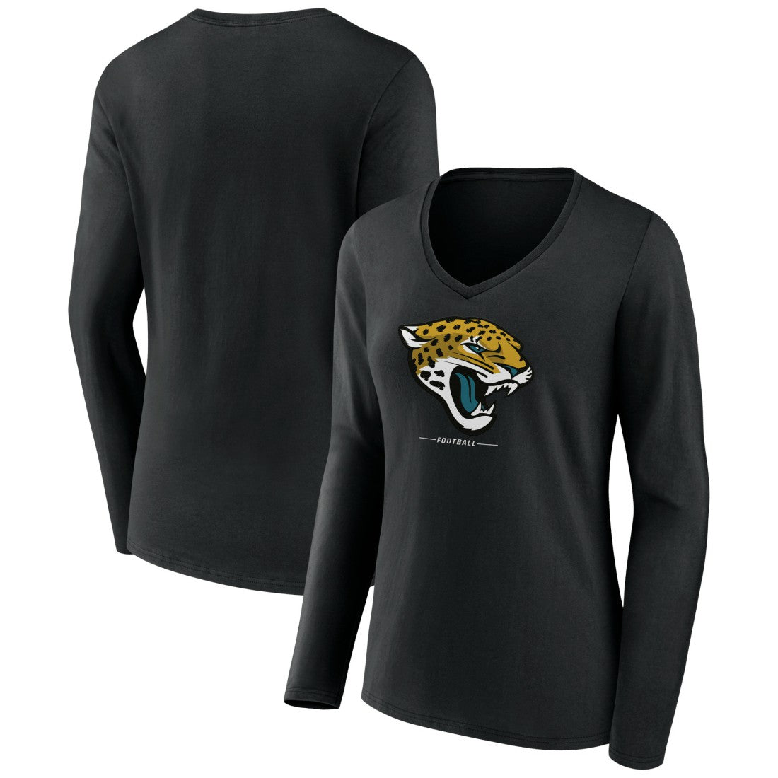 Jacksonville Jaguars Women's Logo Team Lockup Long Sleeve V-Neck T-Shirt - Black T-shirts