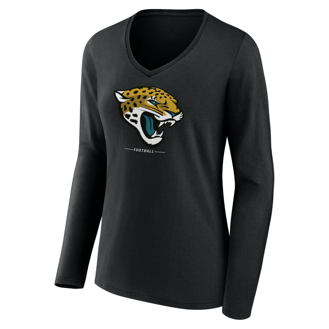 Jacksonville Jaguars Women's Logo Team Lockup Long Sleeve V-Neck T-Shirt - Black T-shirts
