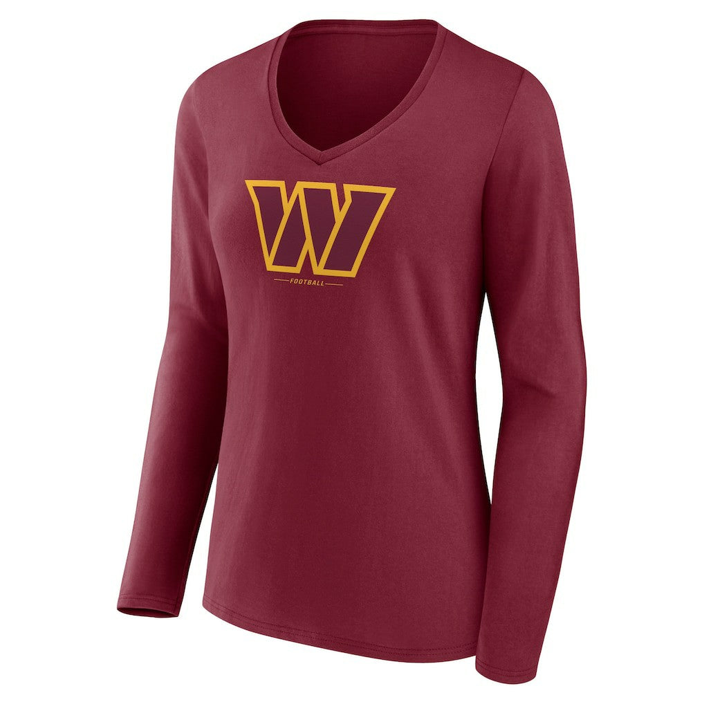 Washington Commanders Women's Logo Team Lockup Long Sleeve V-Neck T-Shirt - Burgundy T-shirts