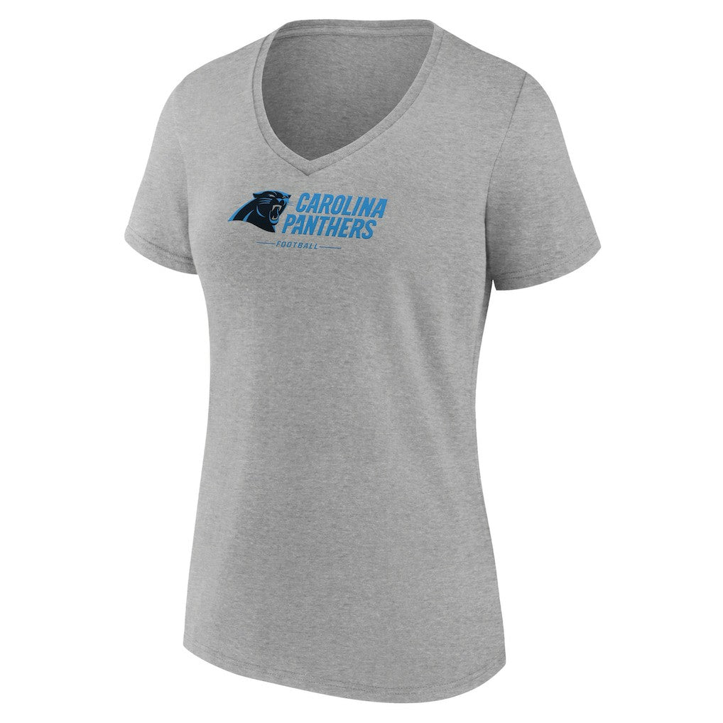 Carolina Panthers Women's Logo Team Lockup V-Neck T-Shirt - Gray T-shirts