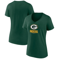 Green Bay Packers Women's Logo Team Lockup V-Neck T-Shirt - Green T-shirts
