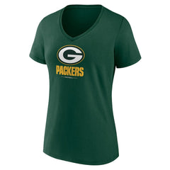 Green Bay Packers Women's Logo Team Lockup V-Neck T-Shirt - Green T-shirts