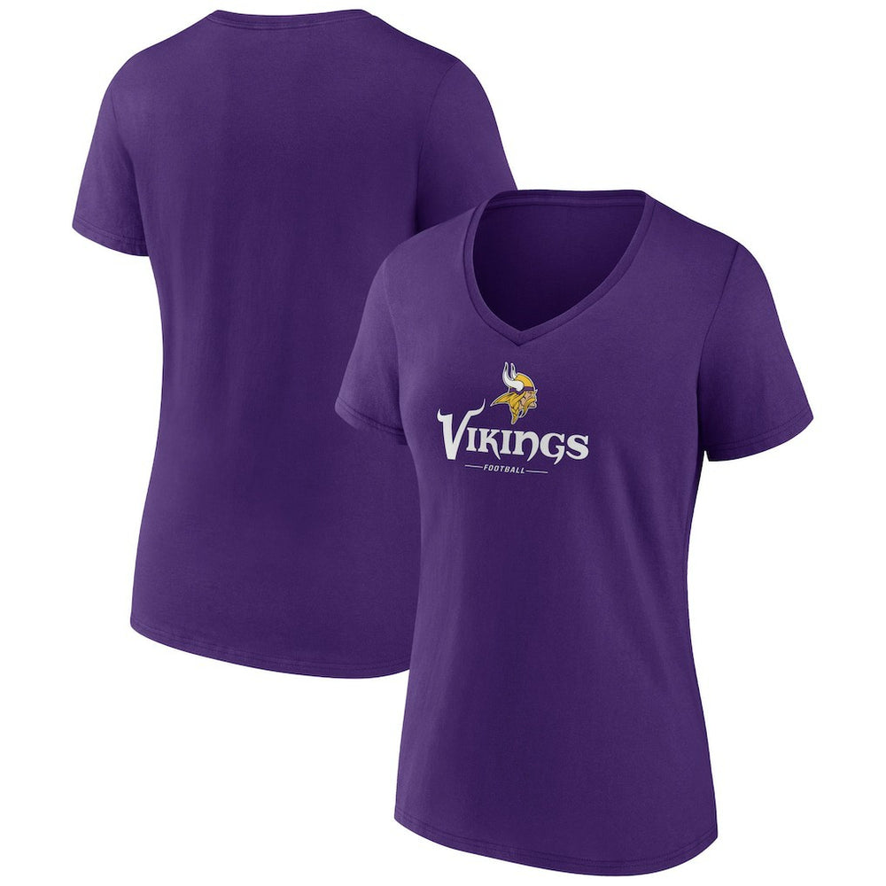 Minnesota Vikings Women's Logo Team Lockup V-Neck T-Shirt - Purple T-shirts