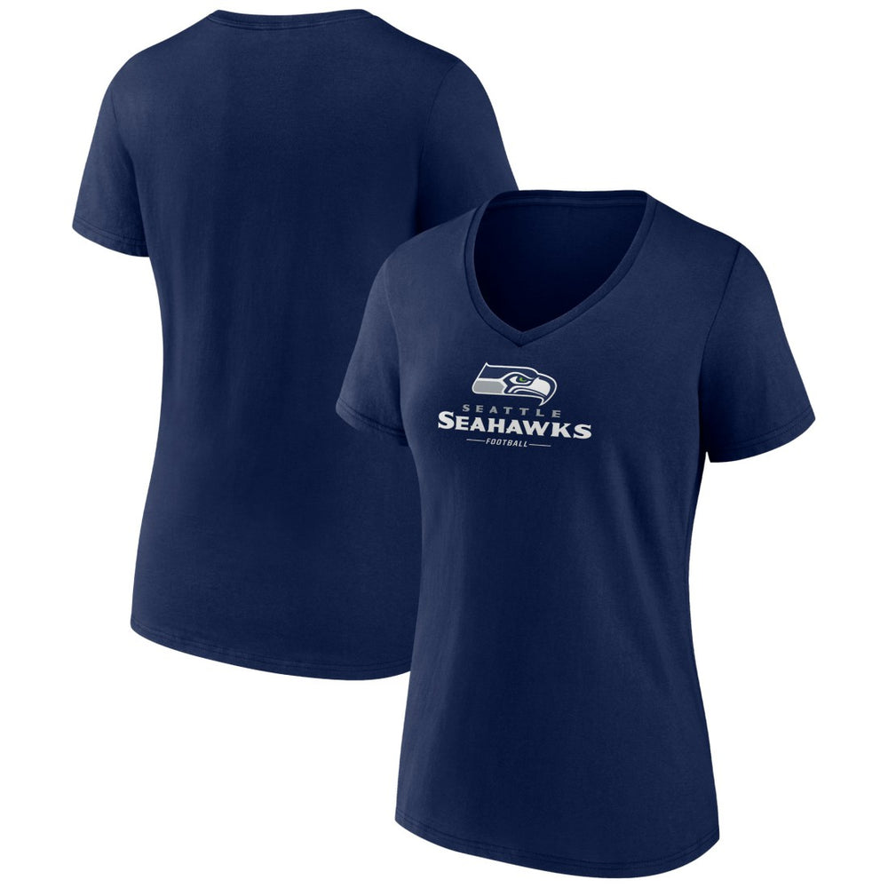 Seattle Seahawks Women's Logo Team Lockup V-Neck T-Shirt - College Navy T-shirts
