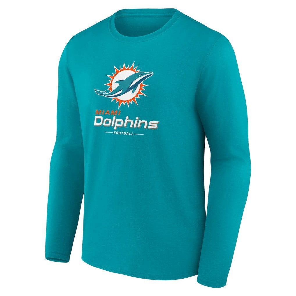 Miami Dolphins Logo Team Lockup Long Sleeve T-Shirt - Aqua T-shirts